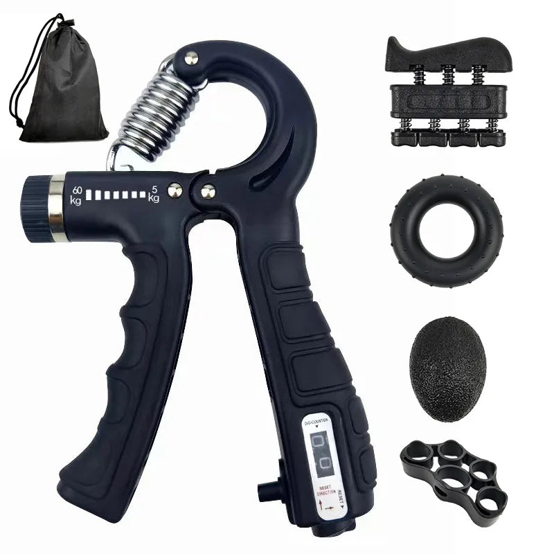 5–60KG Adjustable Hand Grip Strengthener Set with Counter – Wrist, Forearm & Finger Trainer Kit