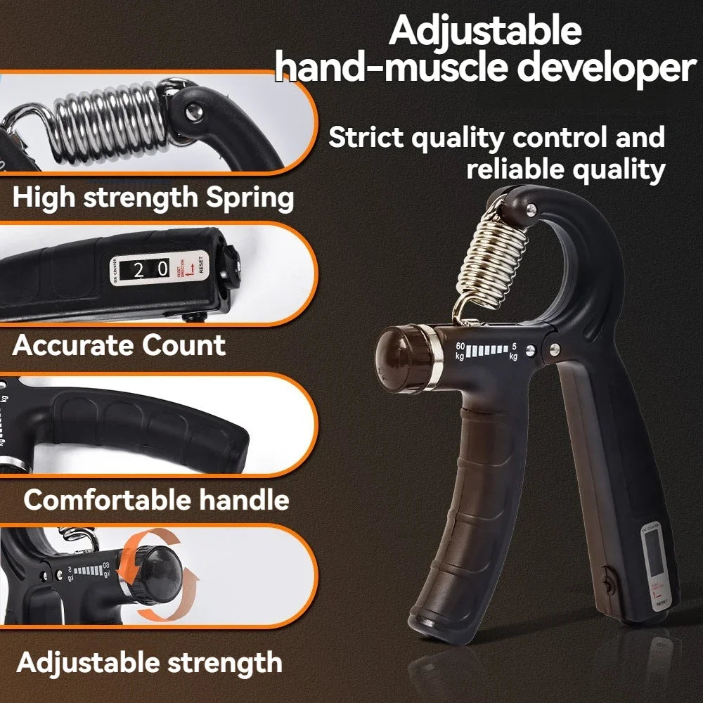 5–60KG Adjustable Hand Grip Strengthener Set with Counter – Wrist, Forearm & Finger Trainer Kit