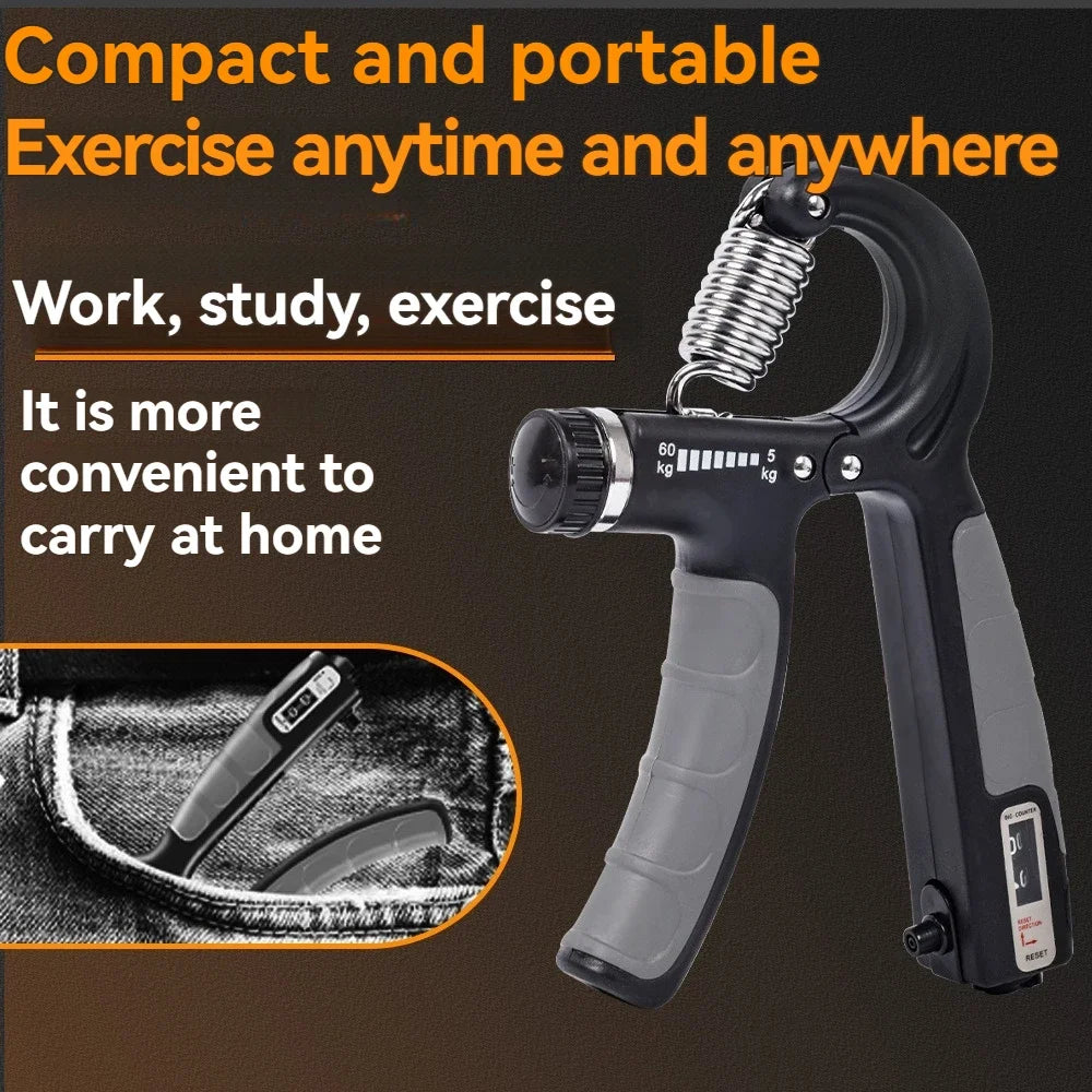 5–60KG Adjustable Hand Grip Strengthener Set with Counter – Wrist, Forearm & Finger Trainer Kit