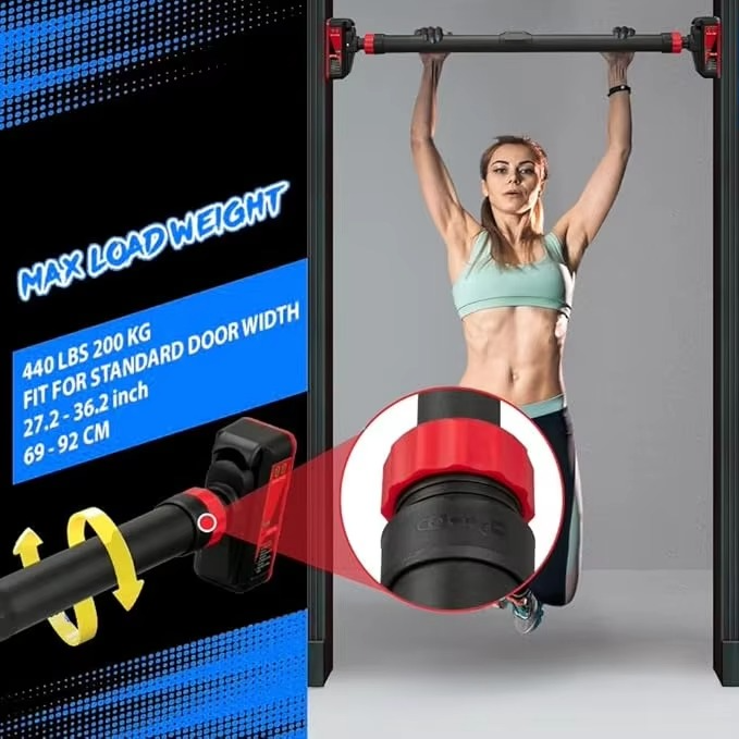 Adjustable Doorway Pull-Up Bar – 69–92cm Heavy Duty Chin-Up Bar (200kg Capacity) with Level Gauge