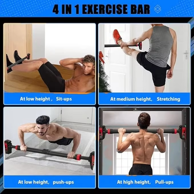 Adjustable 69–92cm pull-up bar with built-in level gauge